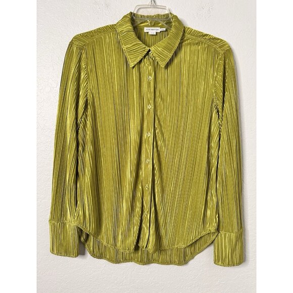 Good American Blouse Shirt Women's Green Kiwi Pleated Long Sleeve Size 1/2 NWT - Picture 2 of 10